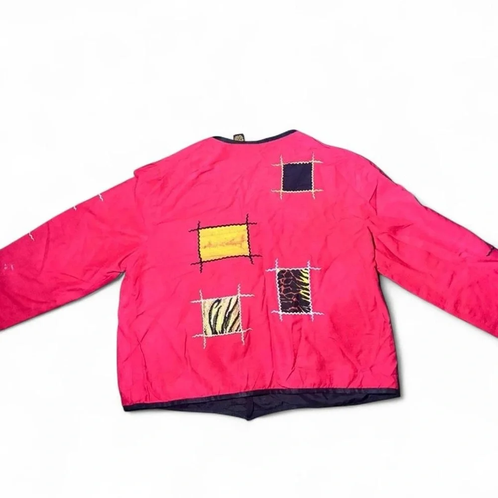 Allure Red Patchwork Jacket with Animal Print Accents